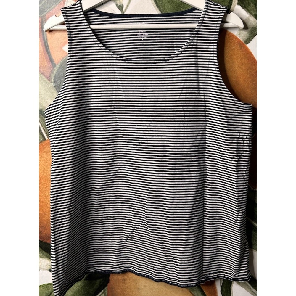 J Jill Medium Pima Stretch Knit Tank Striped Blue and White Top Pima Cotton